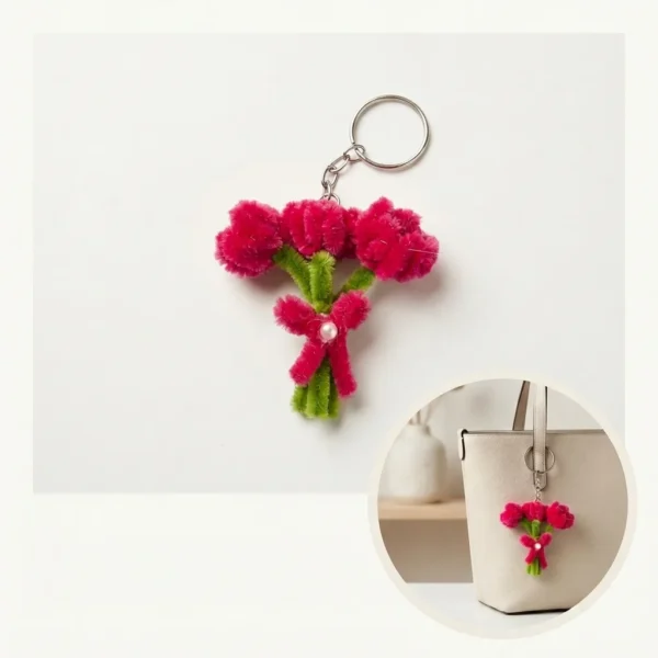 Pink Tulips Bouquet Keychains