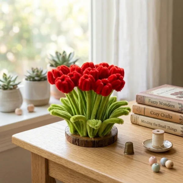 Everlasting crimson tulip bouquet for home decor
