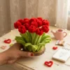 Handmade red tulip floral centerpiece with realistic blooms