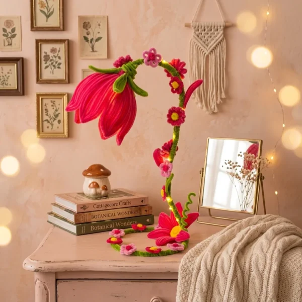 Elegant pink tulip table lamp with handcrafted floral design