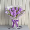 Handmade purple tulip bouquet wrapped in elegant paper