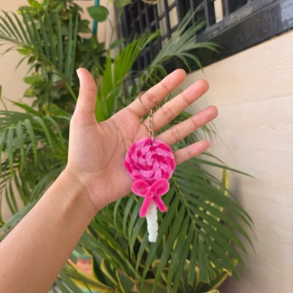 Plush Pink Candy Keychain