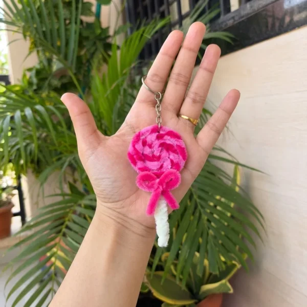 Plush Pink Candy Keychain